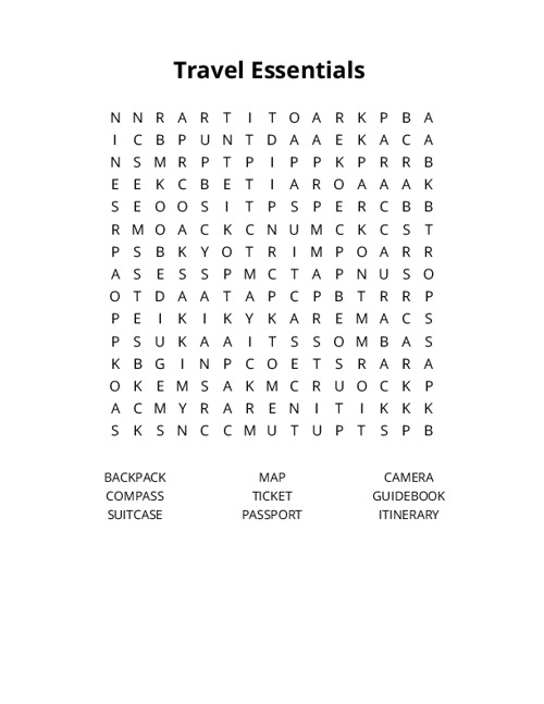 Travel Essentials Crossword Puzzle