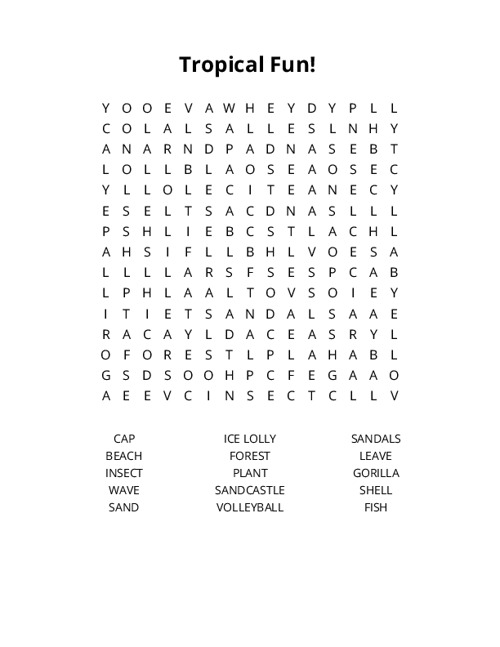 Tropical Fun! Word Search Puzzle