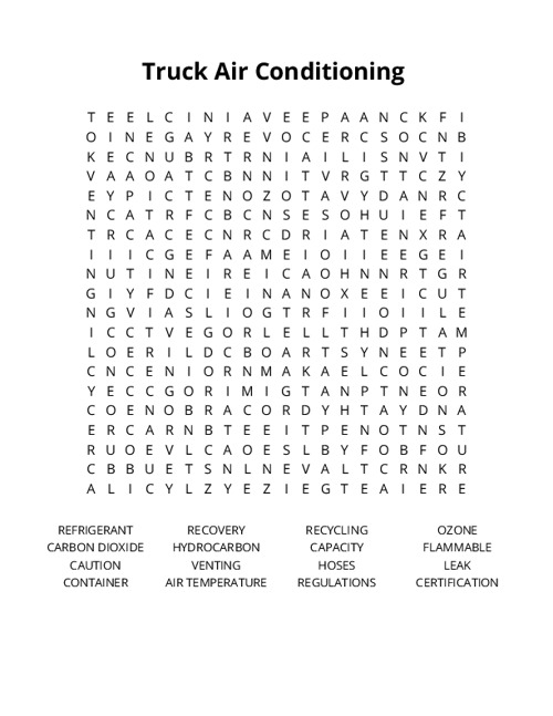 Truck Air Conditioning Crossword Puzzle