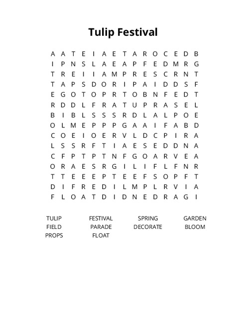 Tulip Festival Crossword Puzzle