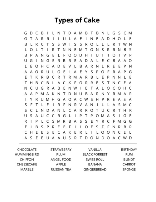 Types of Cake  Word Search Puzzle