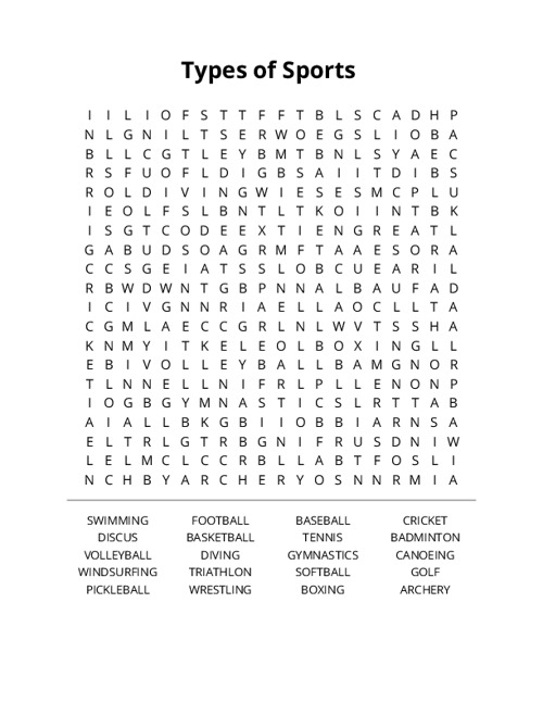 Types of Sports Word Search Puzzle