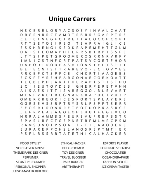 Unique Carrers Word Search Puzzle