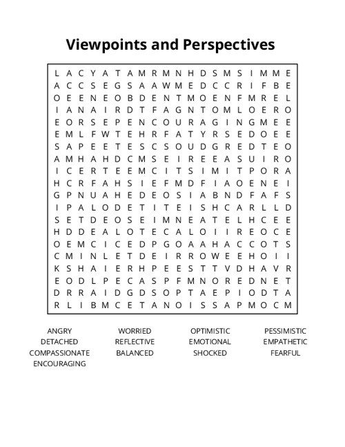 Viewpoints and Perspectives  Word Search Puzzle