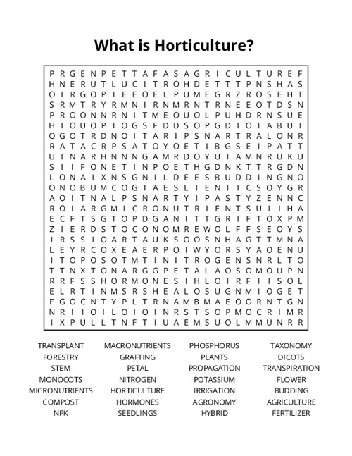 What is Horticulture? Word Search Puzzle