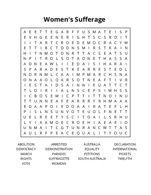 Womens Sufferage Crossword Puzzle
