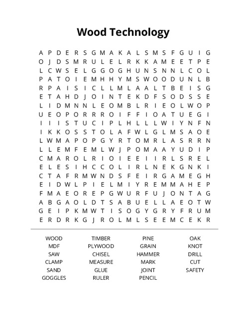 Wood Technology Crossword Puzzle