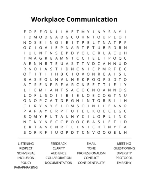 Workplace Communication Word Search Puzzle