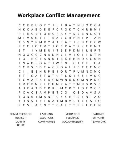 Workplace Conflict Management  Word Search Puzzle