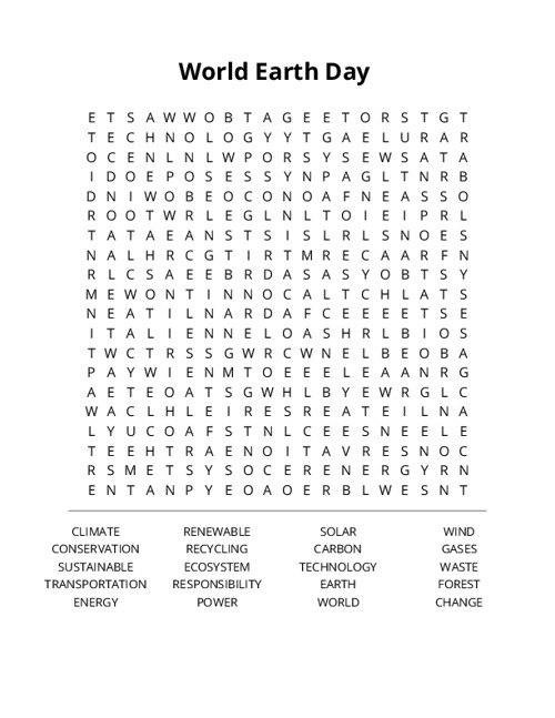 World Earth Day  Word Search Puzzle