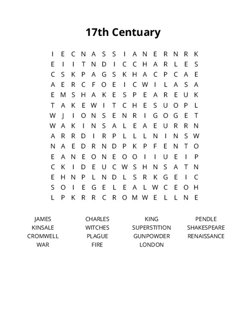 17th Centuary Crossword Puzzle