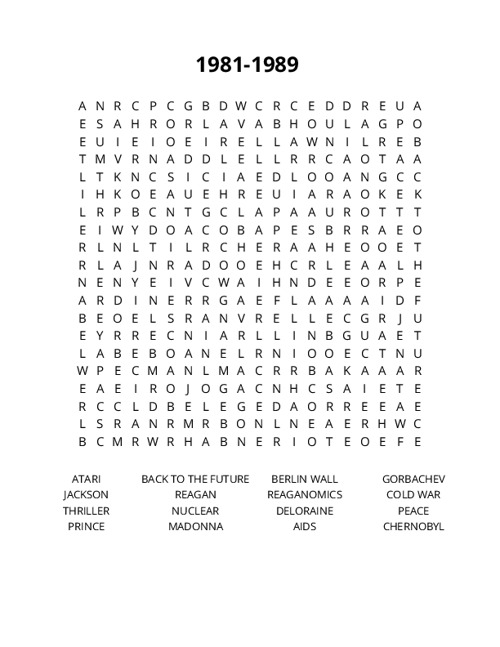 1981-1989 Crossword Puzzle
