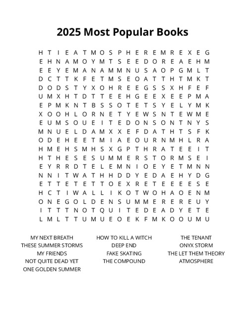 2025 Most Popular Books Crossword Puzzle