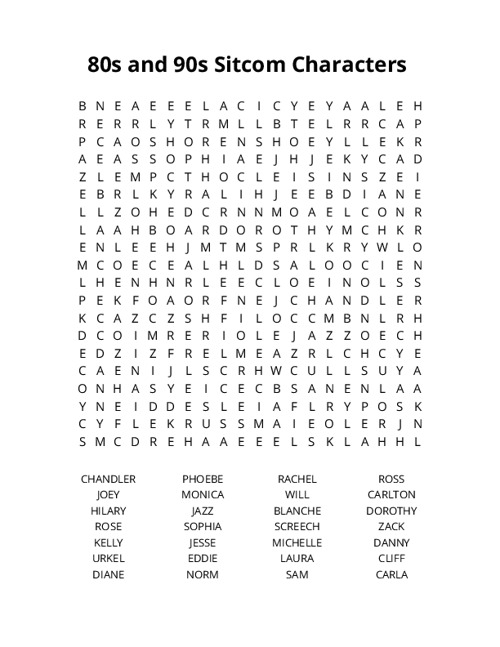 80s and 90s Sitcom Characters Crossword Puzzle