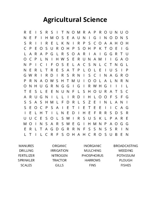 Agricultural Science Word Search Puzzle