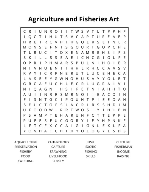 Agriculture and Fisheries Art Crossword Puzzle