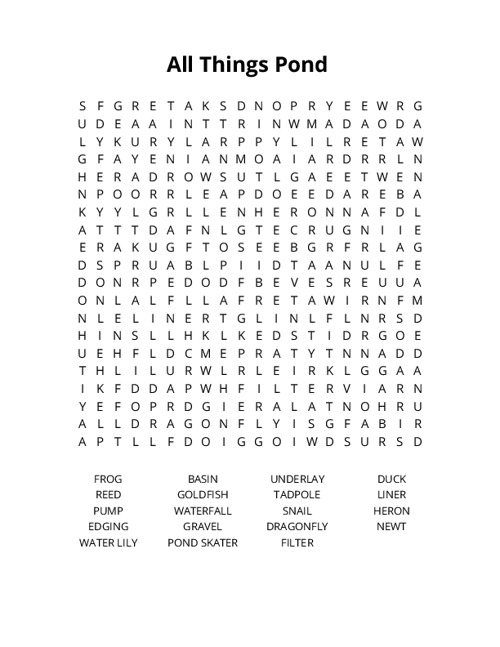All Things Pond Crossword Puzzle