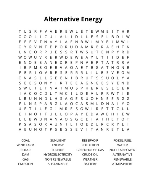 Alternative Energy Crossword Puzzle