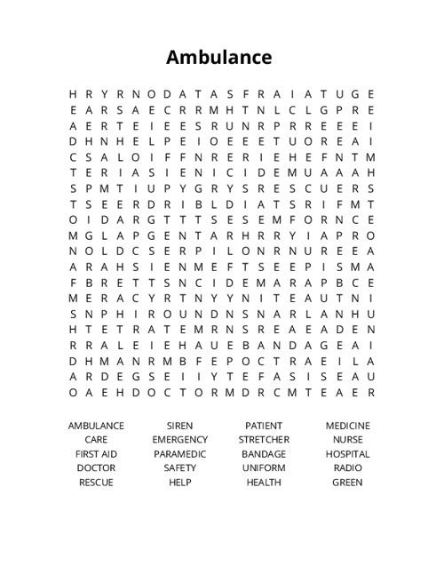 Ambulance Crossword Puzzle