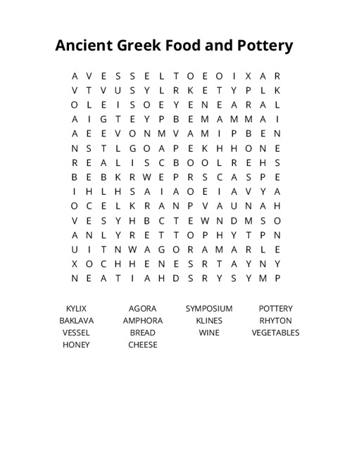 Ancient Greek Food and Pottery Crossword Puzzle