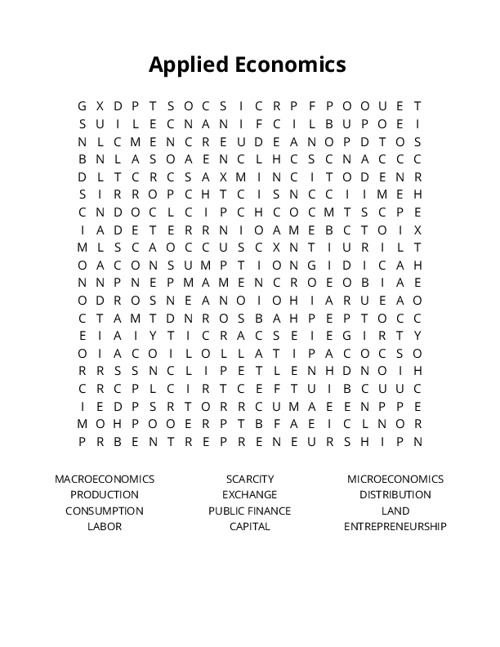 Applied Economics Word Search Puzzle