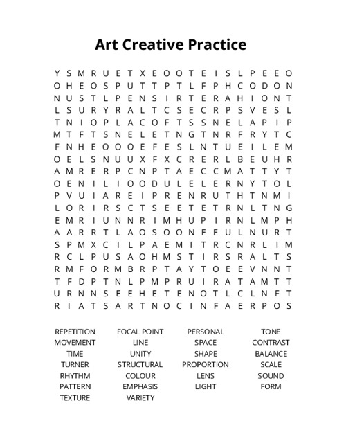 Art Creative Practice Crossword Puzzle