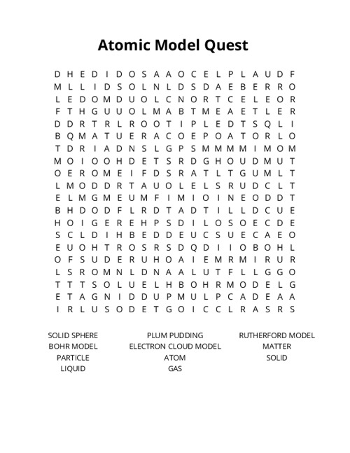 Atomic Model Quest Crossword Puzzle