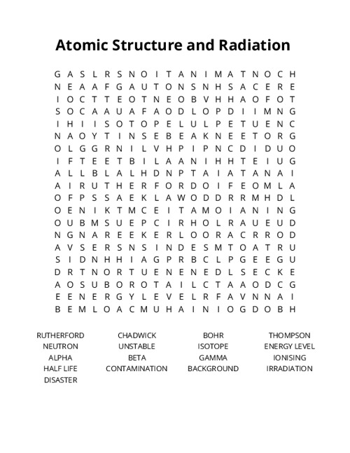 Atomic Structure and Radiation  Word Search Puzzle