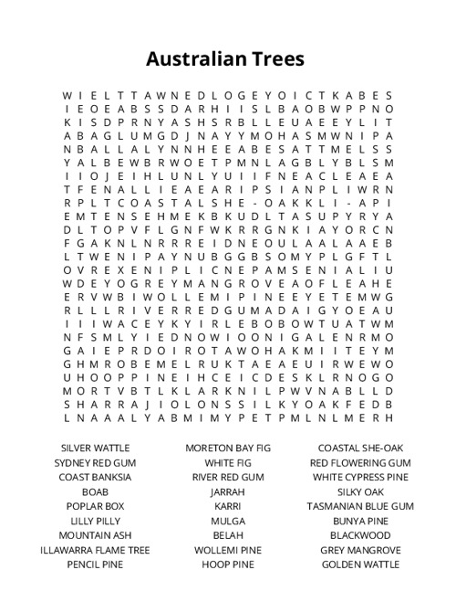 Australian Trees Crossword Puzzle