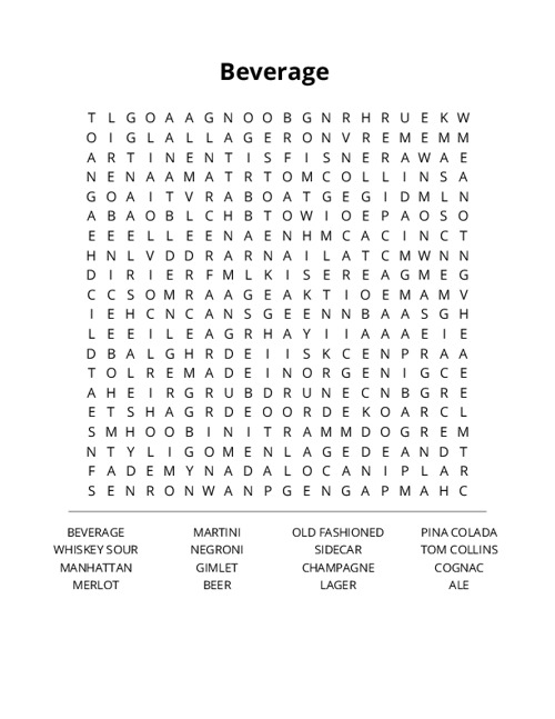Beverage Crossword Puzzle
