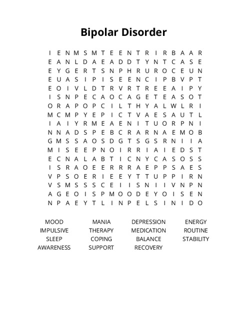 Bipolar Disorder Crossword Puzzle