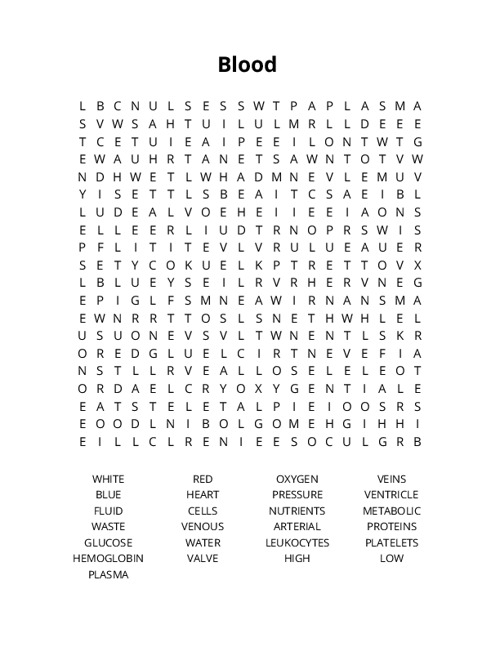 Blood  Word Search Puzzle