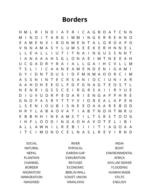 Borders  Word Search Puzzle