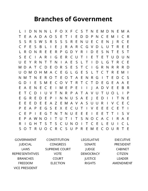 Branches of Government Crossword Puzzle