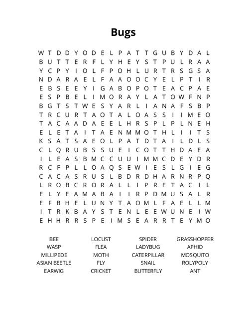 Bugs Crossword Puzzle