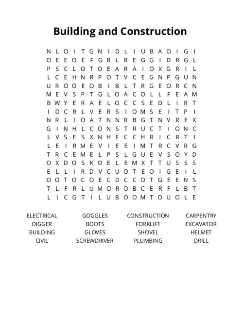 Building and Construction Crossword Puzzle