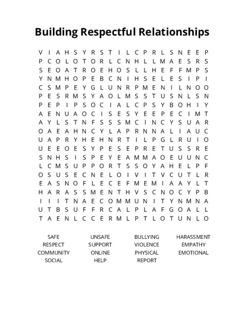 Building Respectful Relationships Crossword Puzzle
