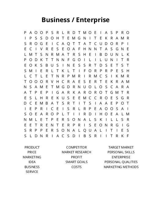 Business / Enterprise Crossword Puzzle