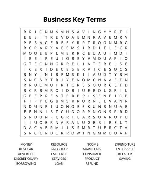 Business Key Terms Word Search Puzzle