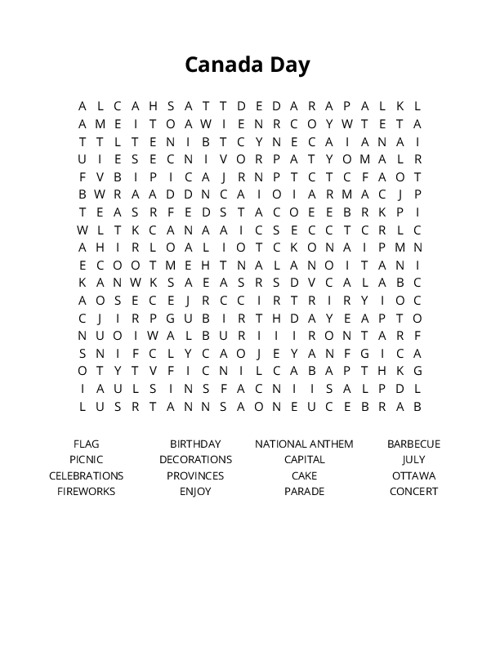 Canada Day Crossword Puzzle