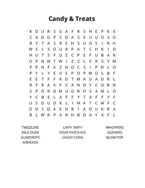Candy & Treats Crossword Puzzle
