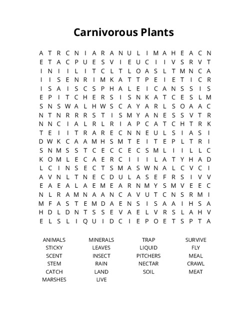 Carnivorous Plants Crossword Puzzle