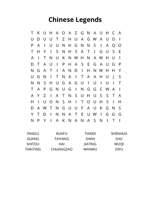 Chinese Legends Crossword Puzzle