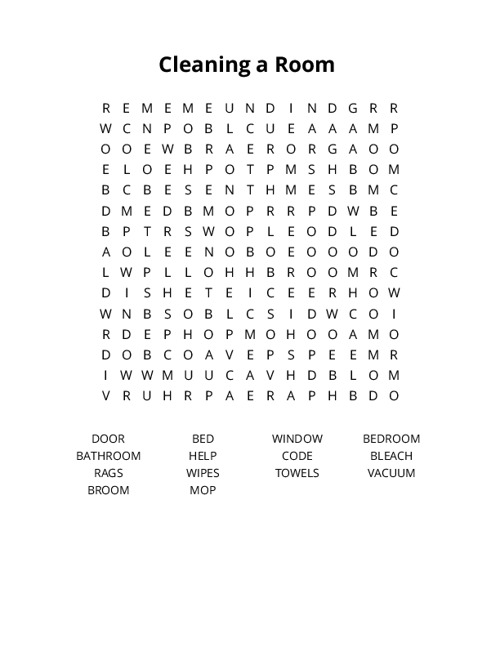 Cleaning a Room Crossword Puzzle