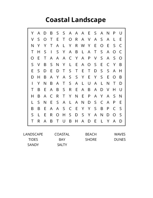 Coastal Landscape Word Search Puzzle