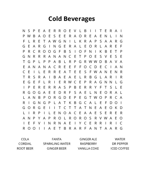 Cold Beverages Word Search Puzzle