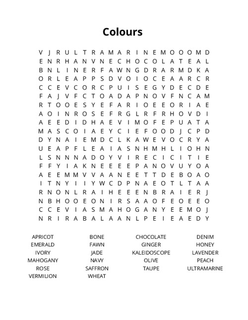 Colours Word Search Puzzle