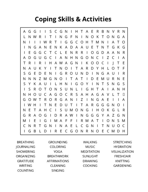 Coping Skills & Activities Word Search Puzzle