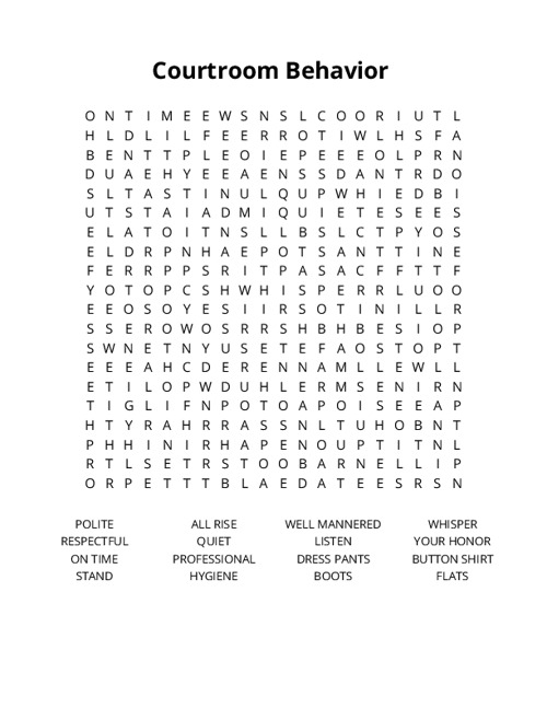 Courtroom Behavior Word Search Puzzle