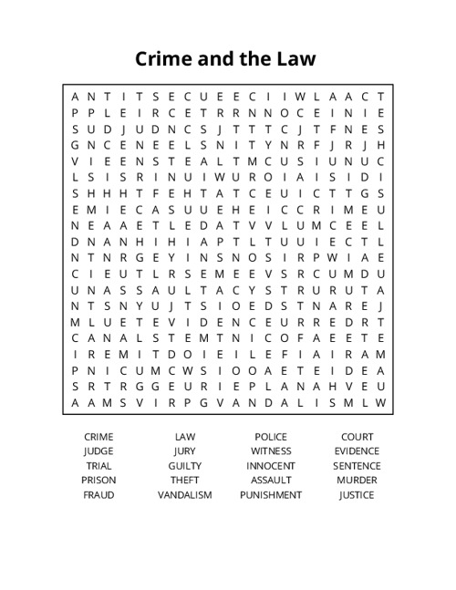 Crime and the Law  Word Search Puzzle